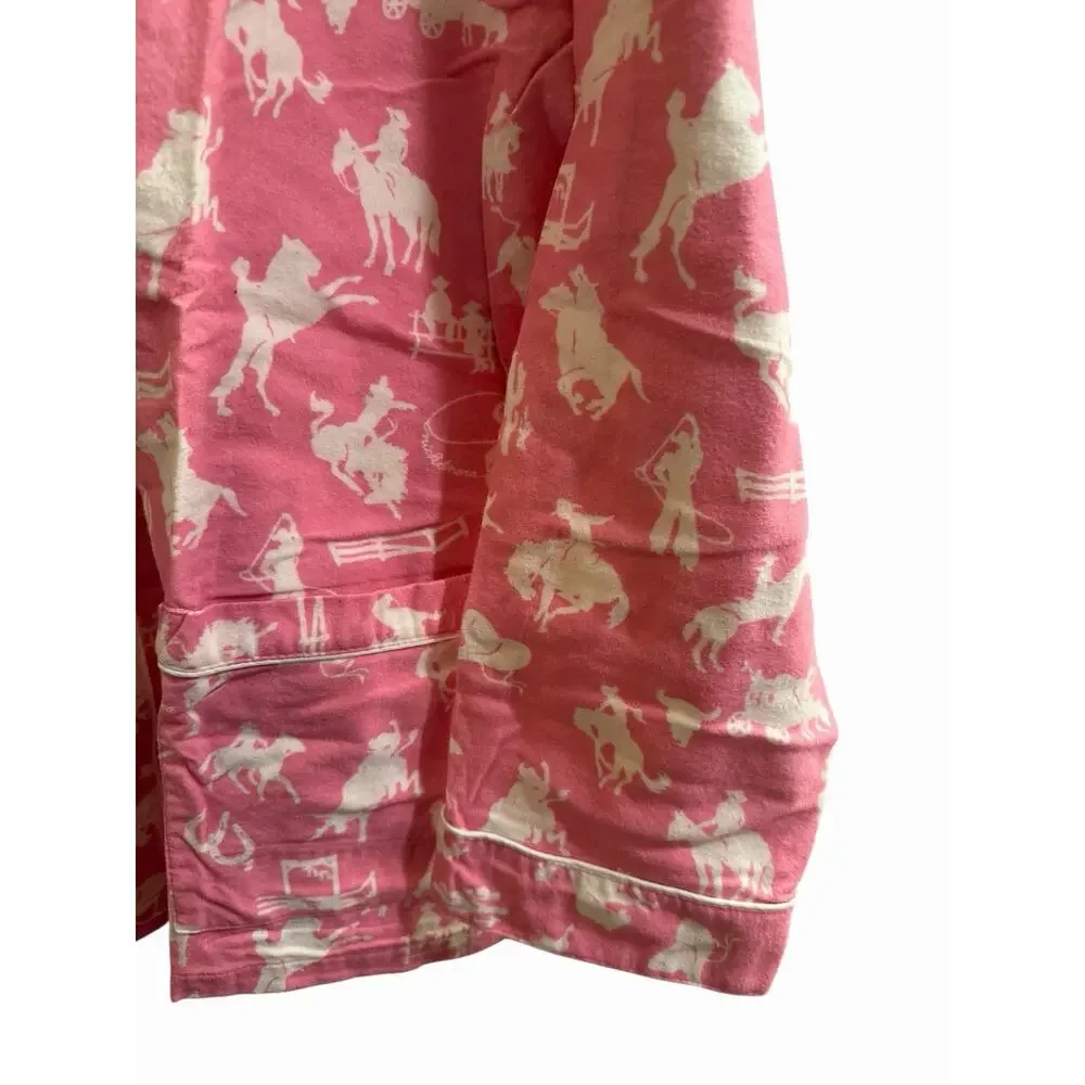 Nick and Nora Pink With Ivory Rodeo Round Up 100% Cotton Flannel Pajama Set 2X - Picture 2 of 12